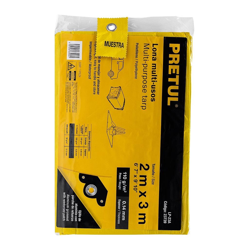 LONA PLASTICA 2X3 MTS AMARILLA PRETUL