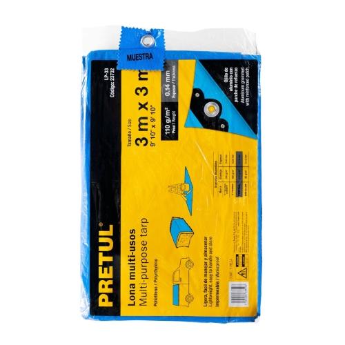 LONA DE POLIETILENO 3 m X 3 m, AZUL, 110 g/m2, PRETUL