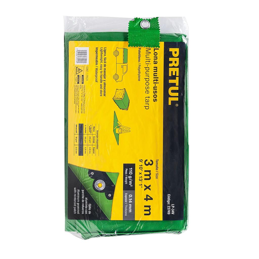LONA PLASTICA 3X4 MTS VERDE PRETUL