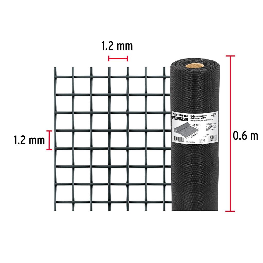 ROLLO DE 30 m X 0.6 m MALLA MOSQUITERA DE FIBRA DE VIDRIO NEGRA FIERO