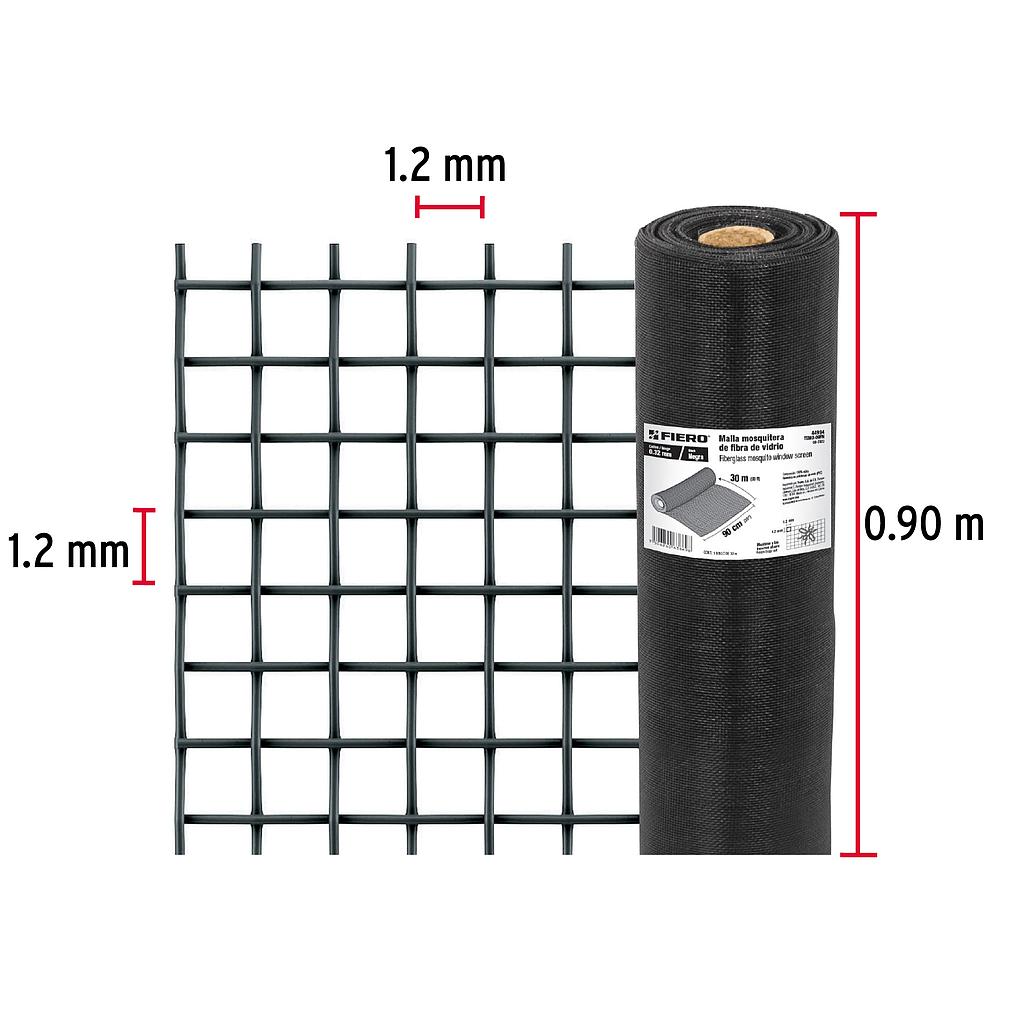 ROLLO DE 30 m X 0.9 m MALLA MOSQUITERA DE FIBRA DE VIDRIO NEGRA FIERO