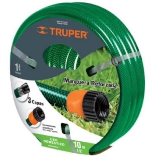 MANGUERA 1/2" REFORZADA 3 CAPAS 15 m CONEXIONES PLASTICAS