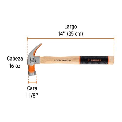 MARTILLO PULIDO 16 oz UÑA CURVA MANGO HICKORY TRUPER GRIP