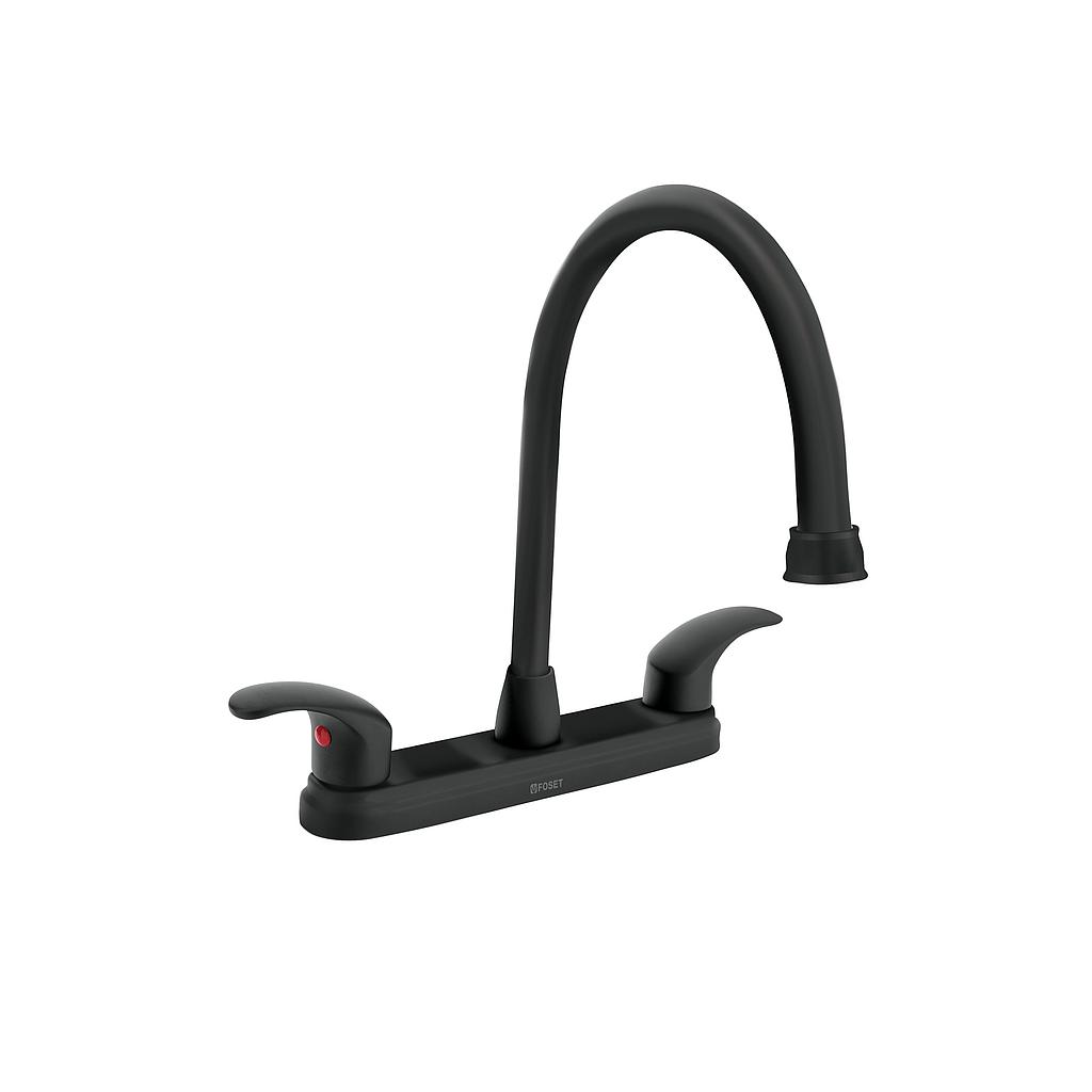 MEZCLADORA DE 8" PARA FREGADERO ACABADO NEGRO CUELLO LARGO MANERAL PALANCA FOSET AQUA