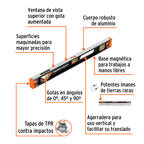 NIVEL PROFESIONAL MAGNETICO DE 24 3 GOTAS C/ PROTECCION TPR EXPERT TRUPER