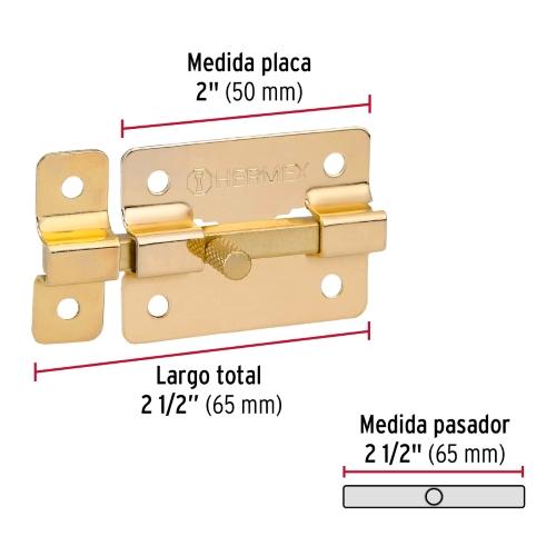 PASADOR DE BARRA PLANA 2 ACABADO LATON HERMEX