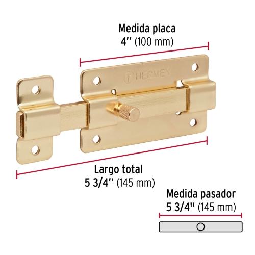 PASADOR DE BARRA PLANA 4 ACABADO LATON HERMEX