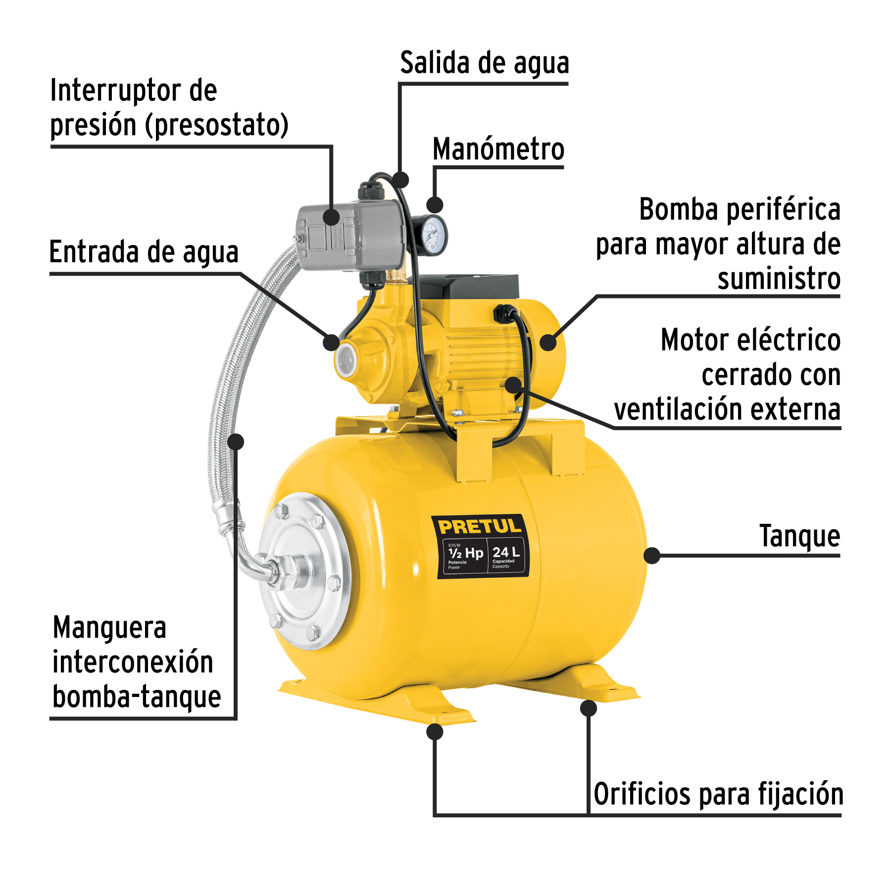 HIDRONEUMATICO 1/2 HP 24LT USO DOMESTICO