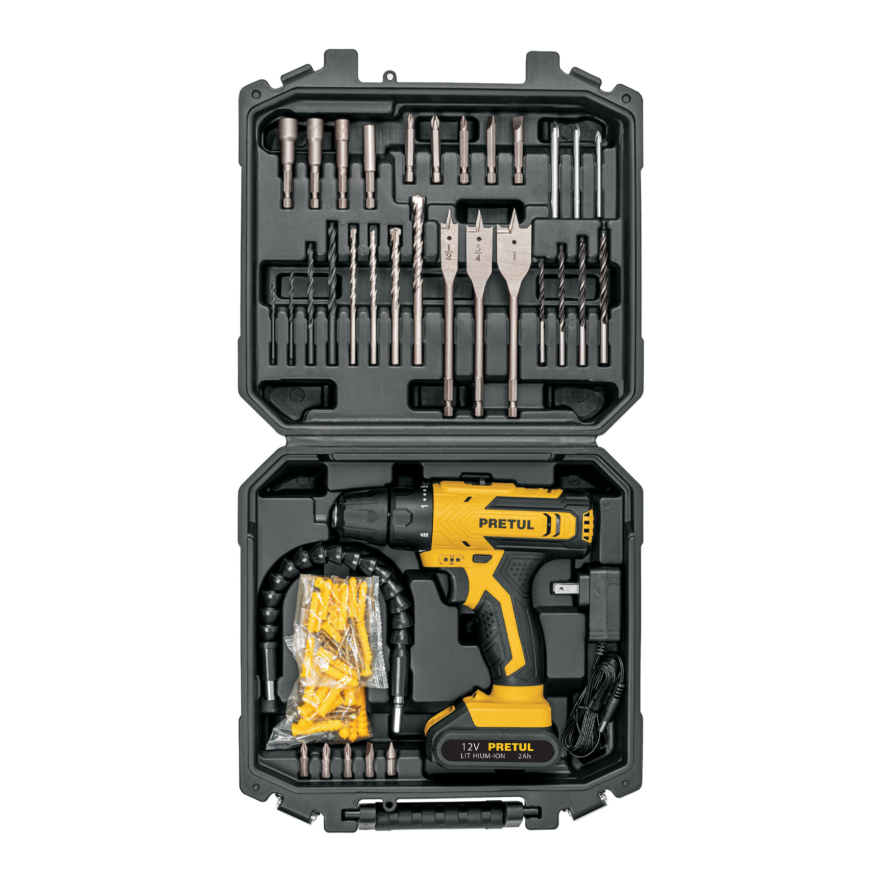 KIT DE TALADRO 12V-3/8 Y ACCESORIOS PRET