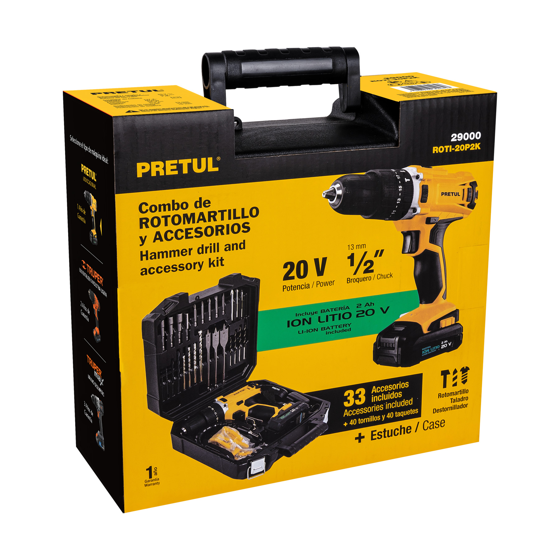 KIT ROTOMARTILLO 1/2 20V  32 ACCESORIOS PRETUL