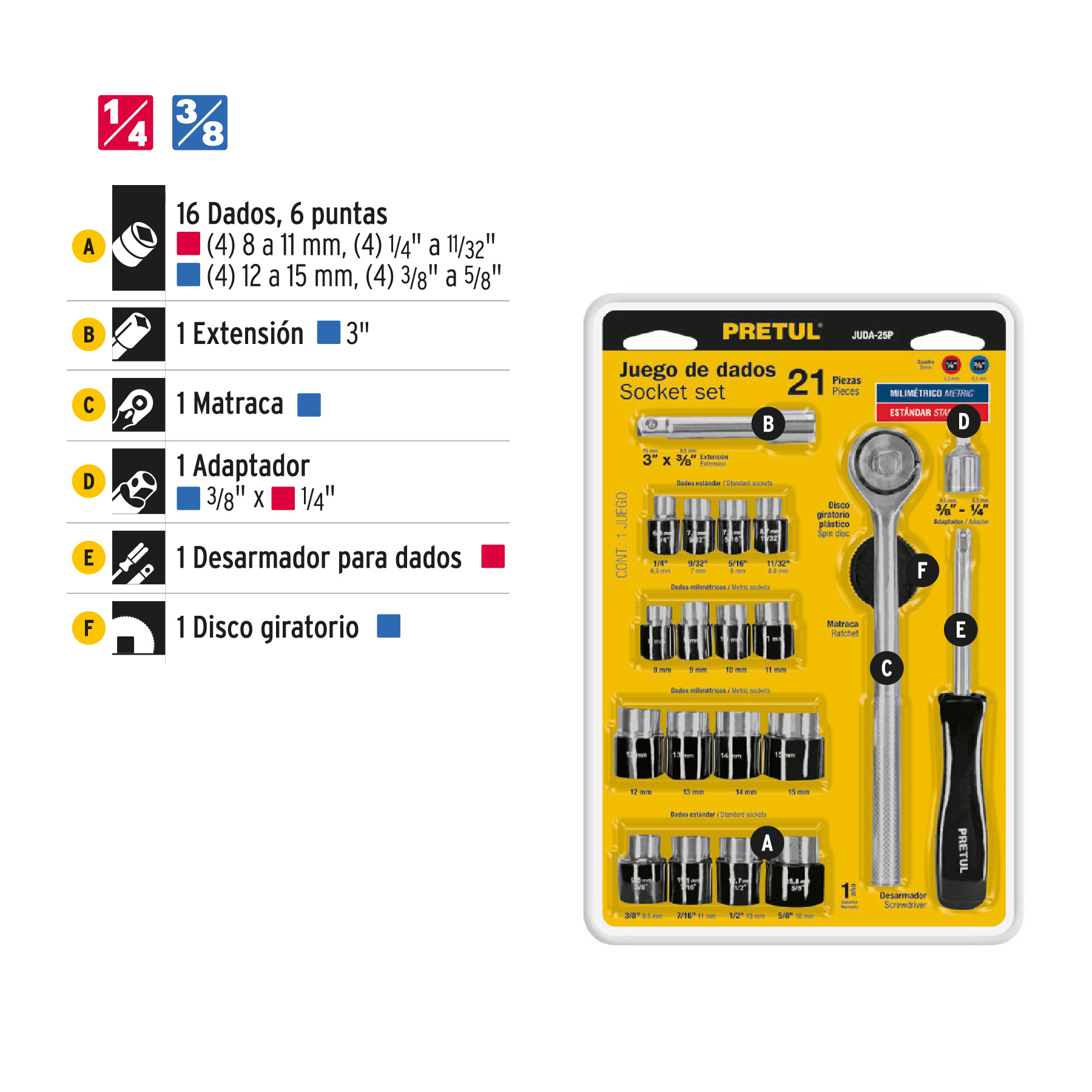 JUEGO DE DADOS C/MATRACA 21 PZ PRETUL