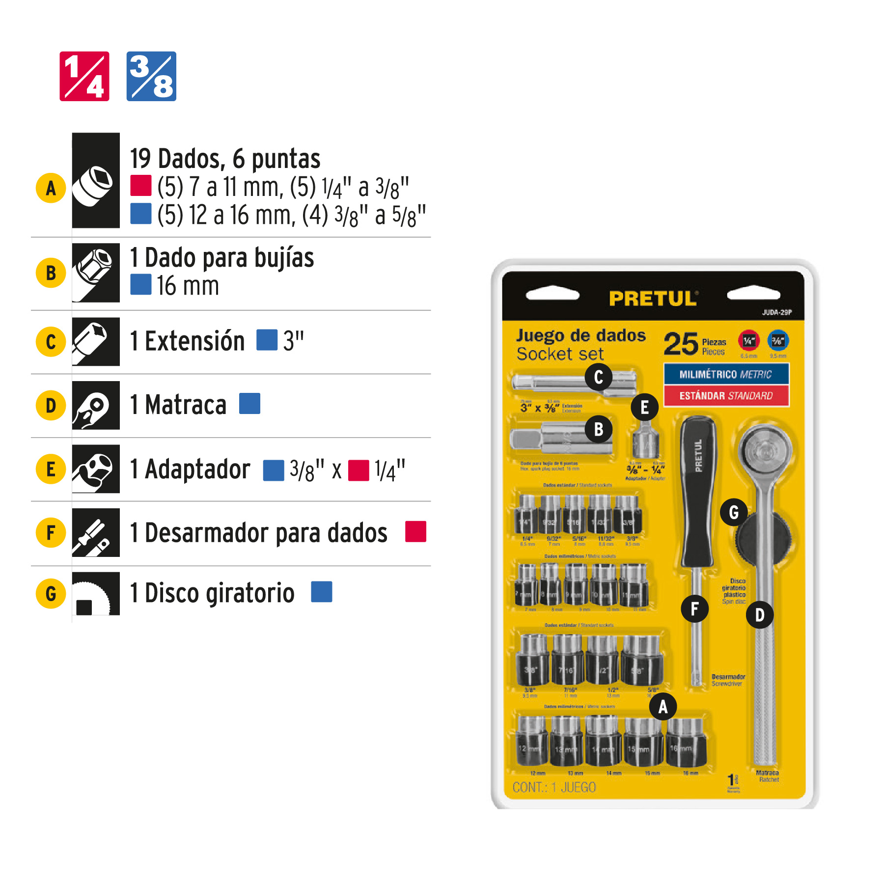 JUEGO DE DADOS C/MATRACA 29 PZ PRETUL