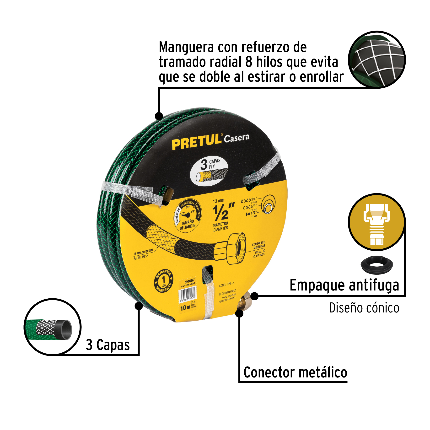 MANGUERA 10M REFOR 3CAP CONEX METALI PRE
