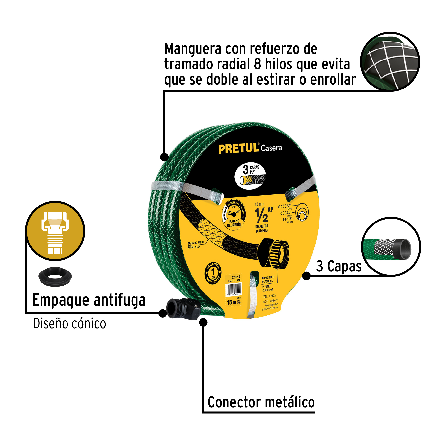 MANGUERA 15M REFOR 3CAP.CONEX METALI PRE
