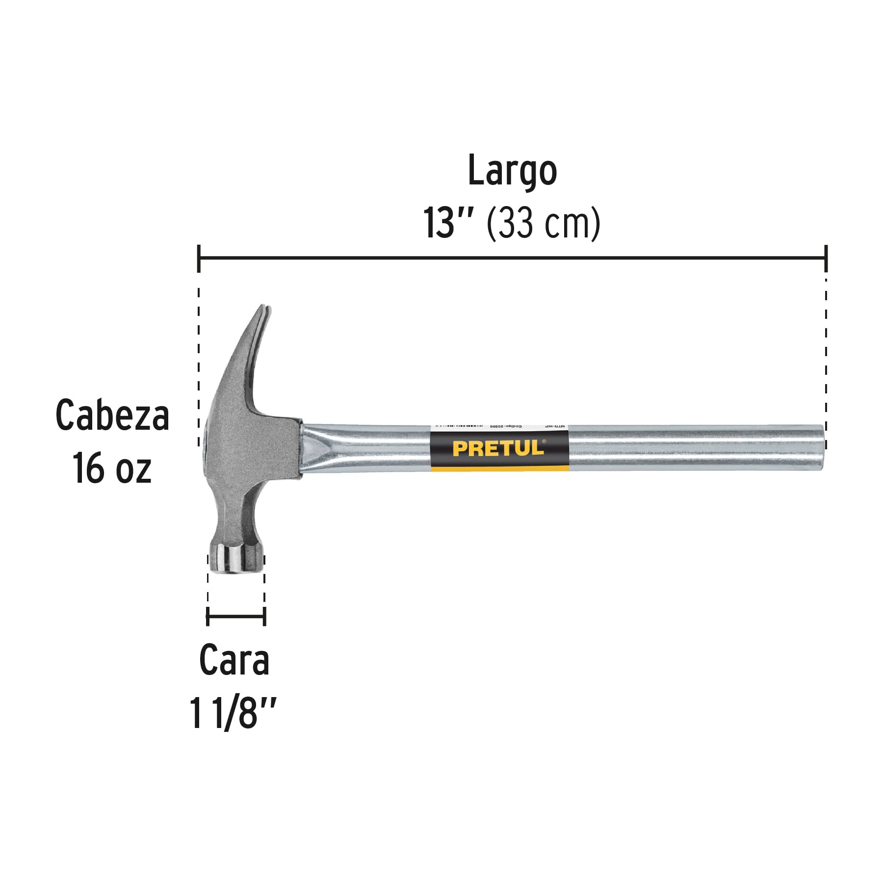 MARTILLO TUBULAR 16oz UÑA RECTA PRETUL