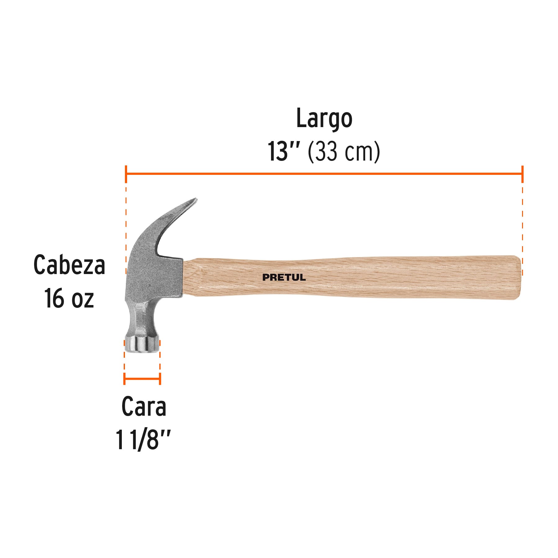 MARTILLO UÑA CURVA 16 OZ.PRETUL