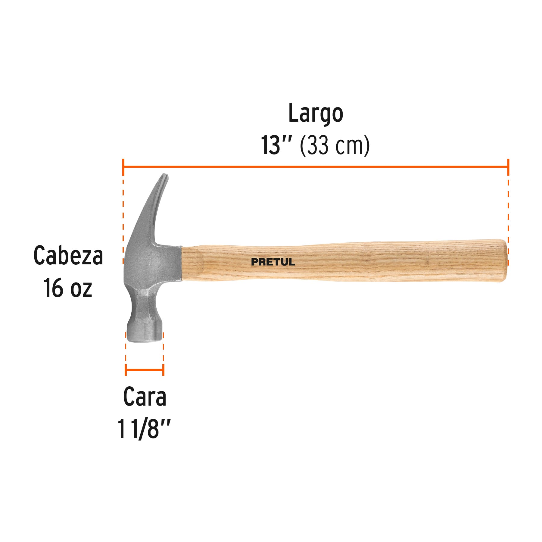 MARTILLO UÑA RECTA 16 Oz PRETUL