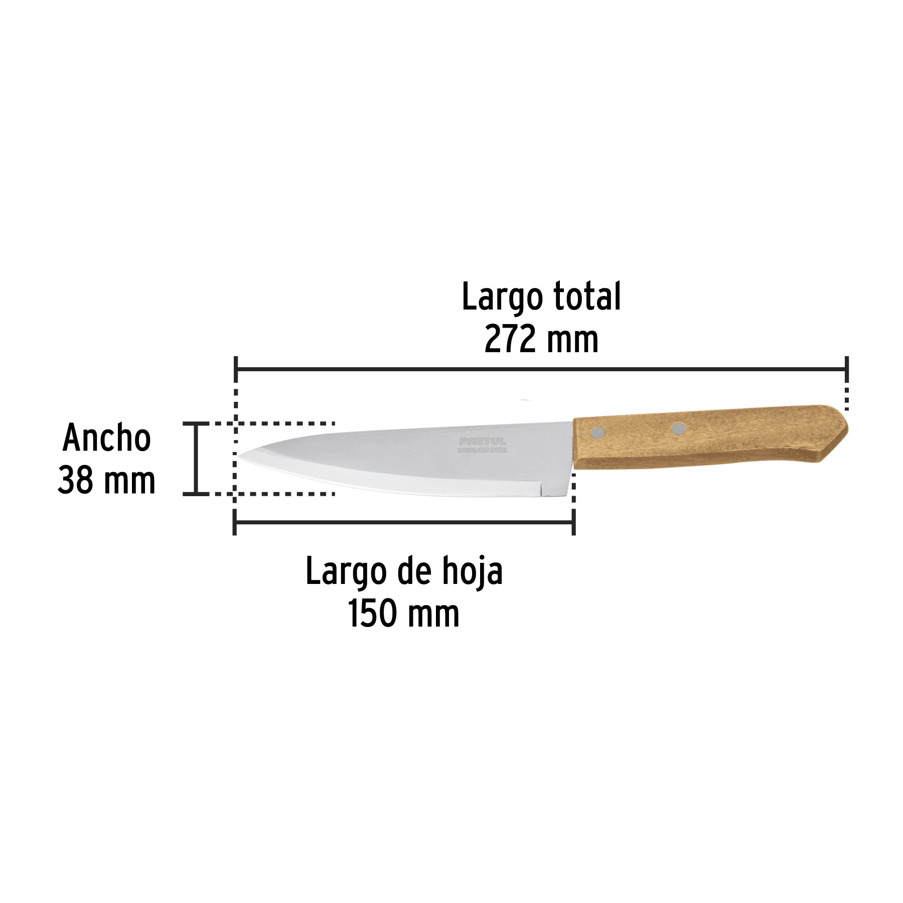 CUCHILLO DE CHEF 6 MANGO MADERA PRETUL
