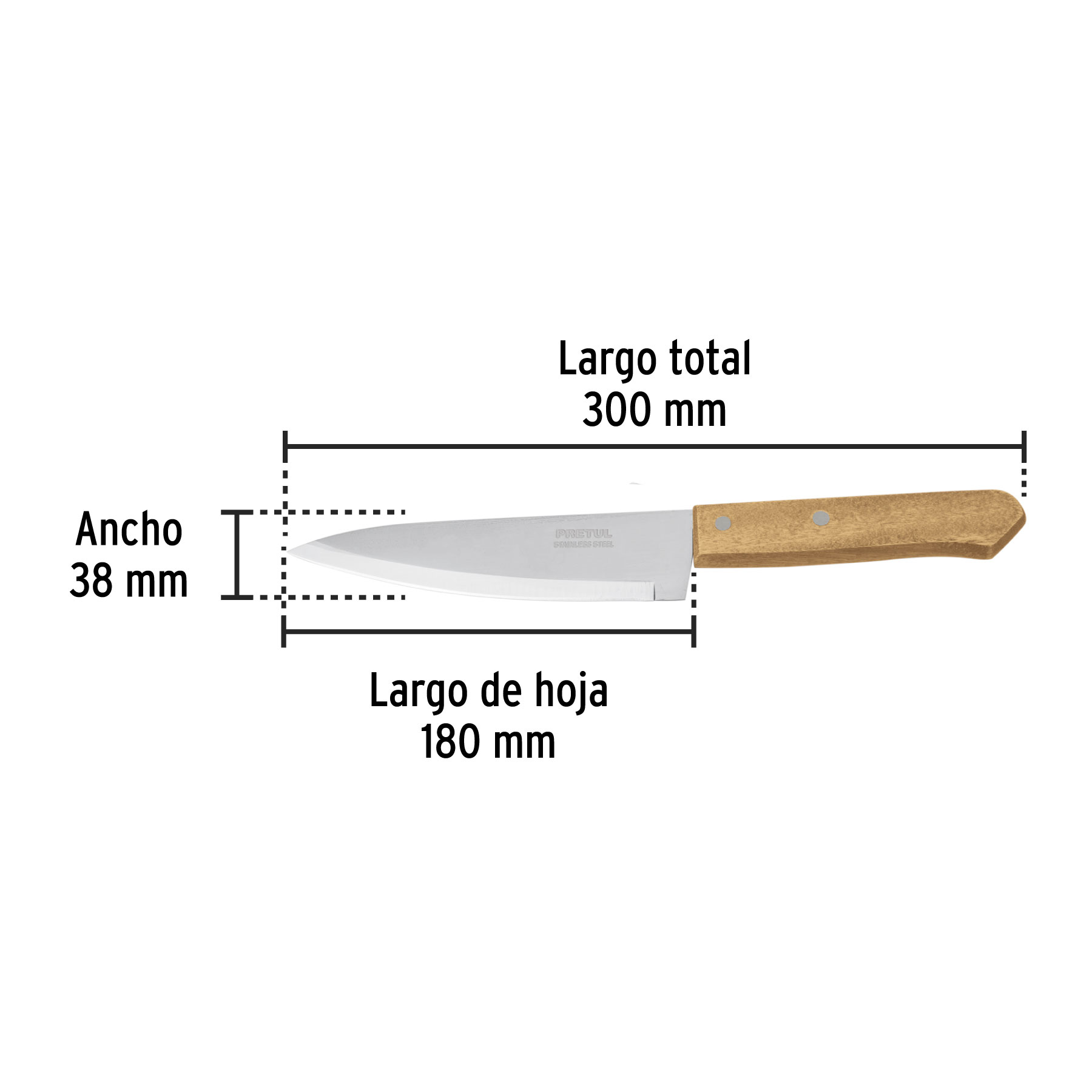 CUCHILLO DE CHEF 7 MANGO MADERA PRETUL