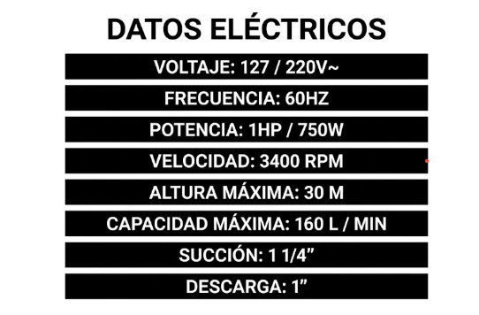 BOMBA CENTRIFUGA 1HP 1X11/4 127/220V TOP STEEL