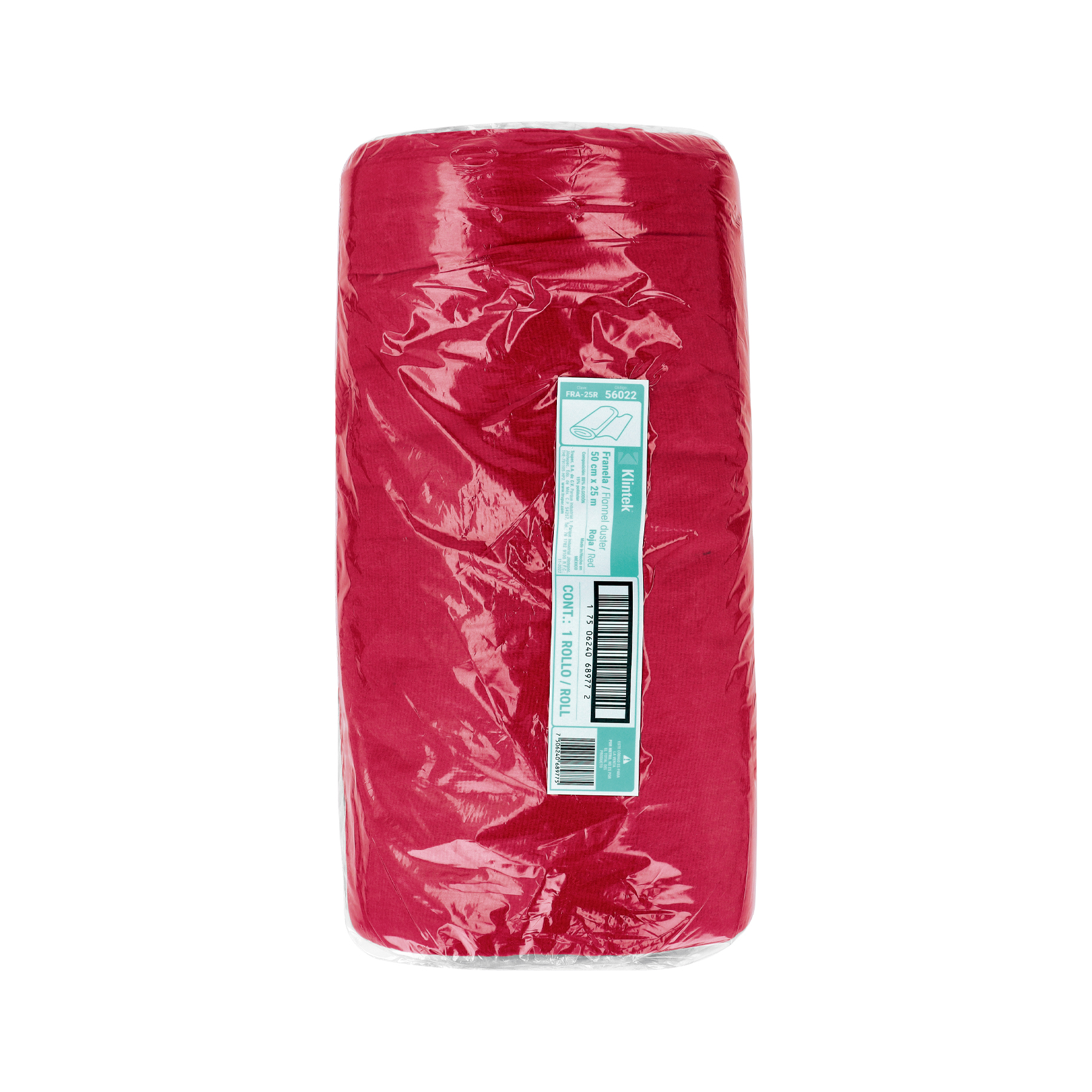 ROLLO DE 25 M DE FRANELA ROJA DE ALGODON KLINTEK