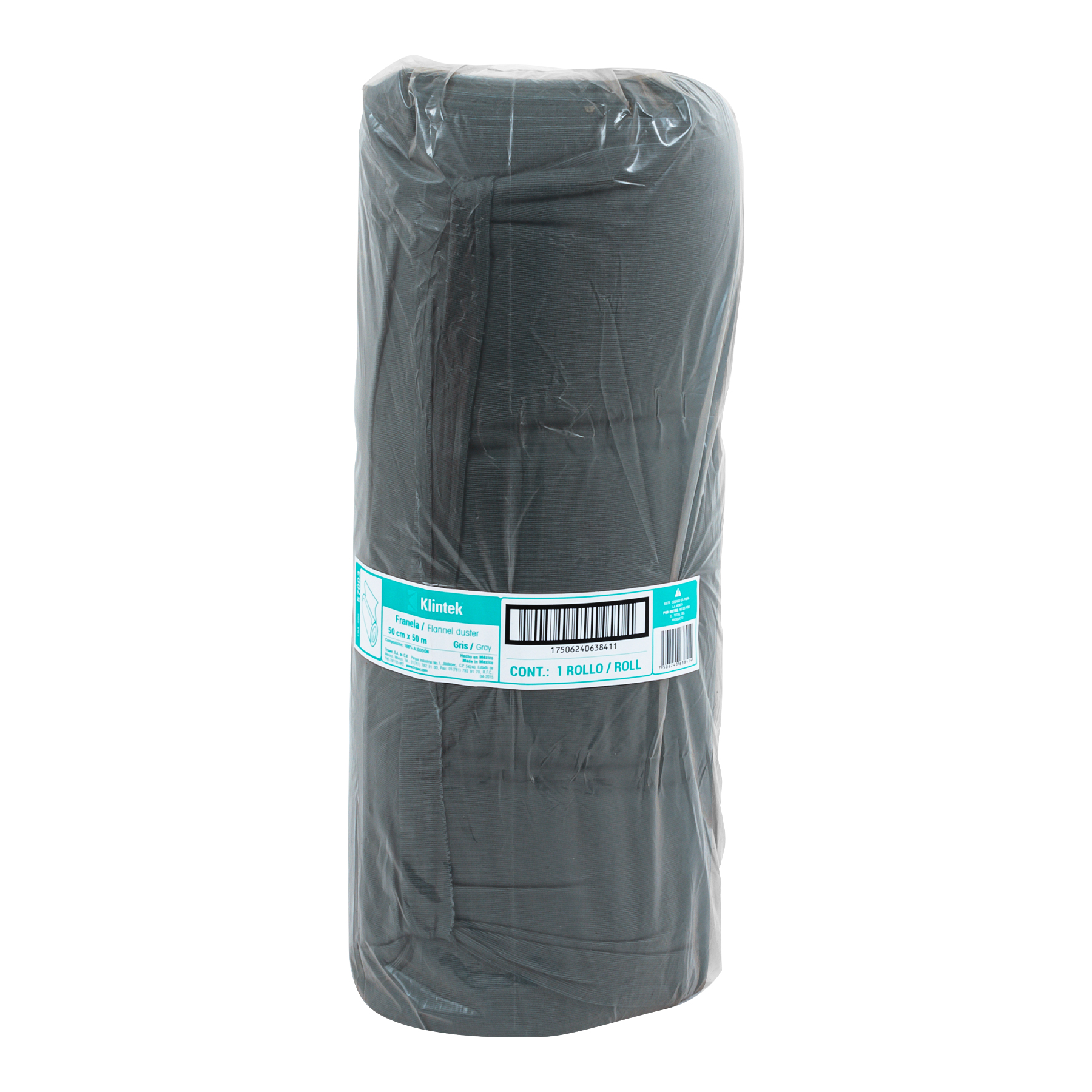 ROLLO DE 50 M DE FRANELA GRIS DE ALGODON KLINTEK