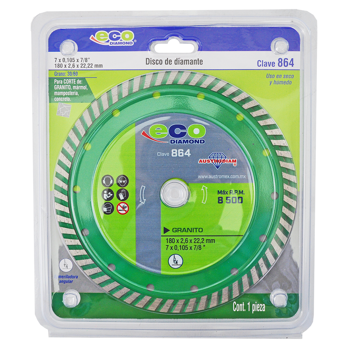 DISCO DIAMANTE TURBO 7 P/CORTE DE GRANITO Y MARMOL ECO DIAMOND AUSTROMEX