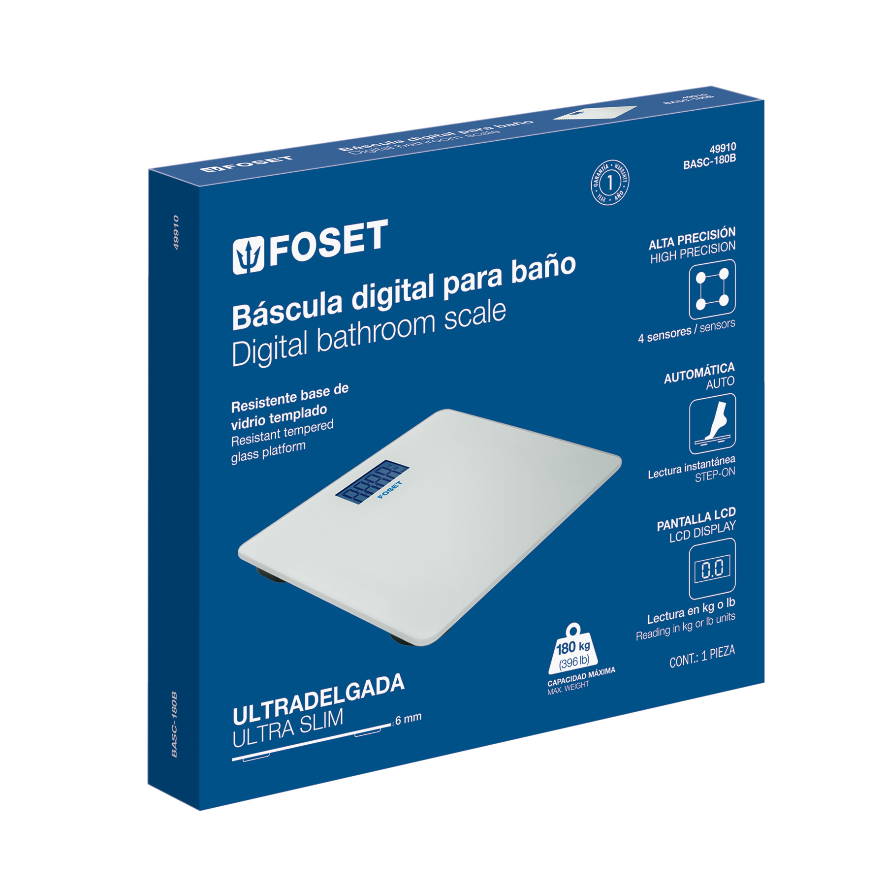 BASCULA DIGITAL PARA BAÑO HASTA 180 KG FOSET