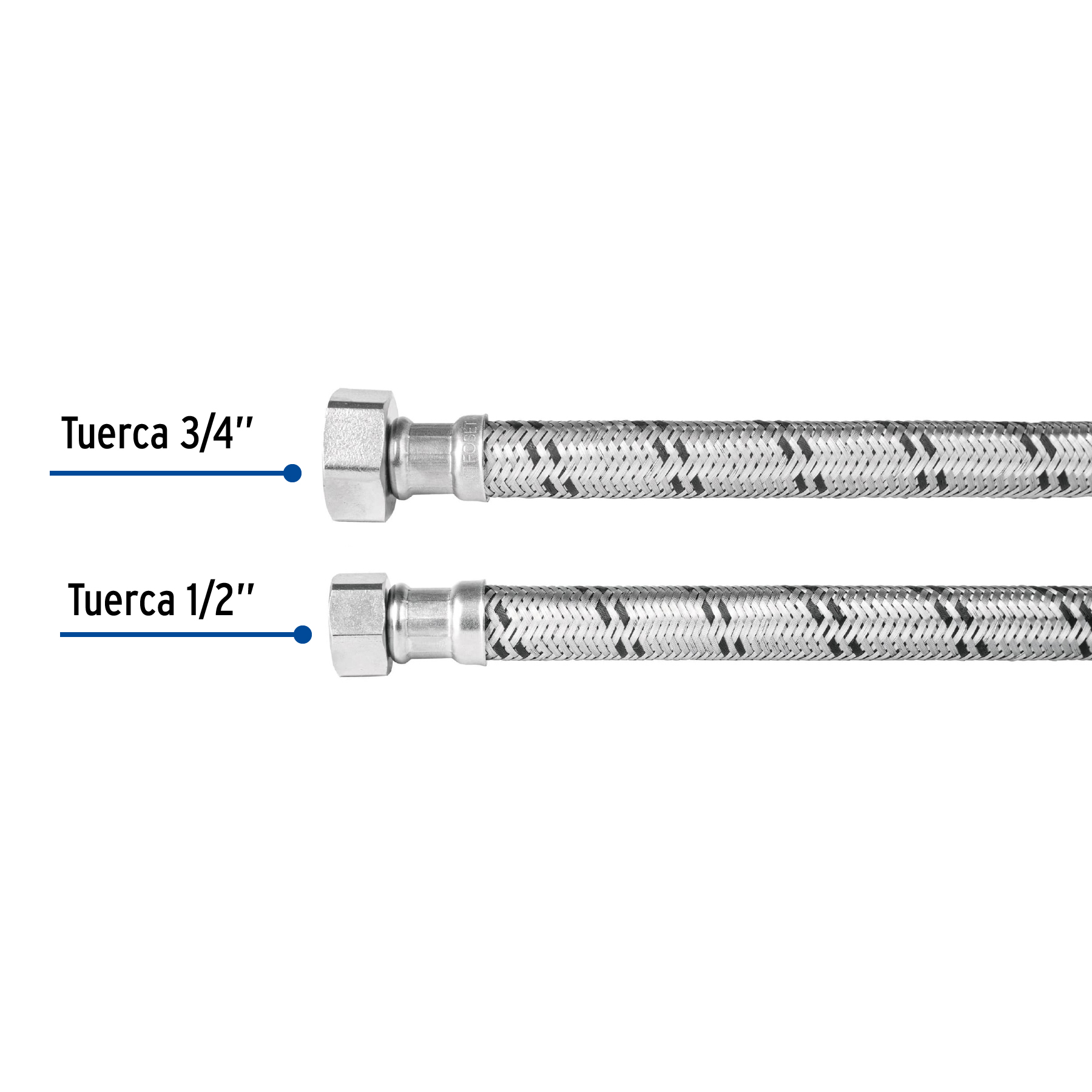 MANGUERA PARA BOILER ACERO INOX. 1/2 Plg. H X 3/4 Plg. H 80 CM