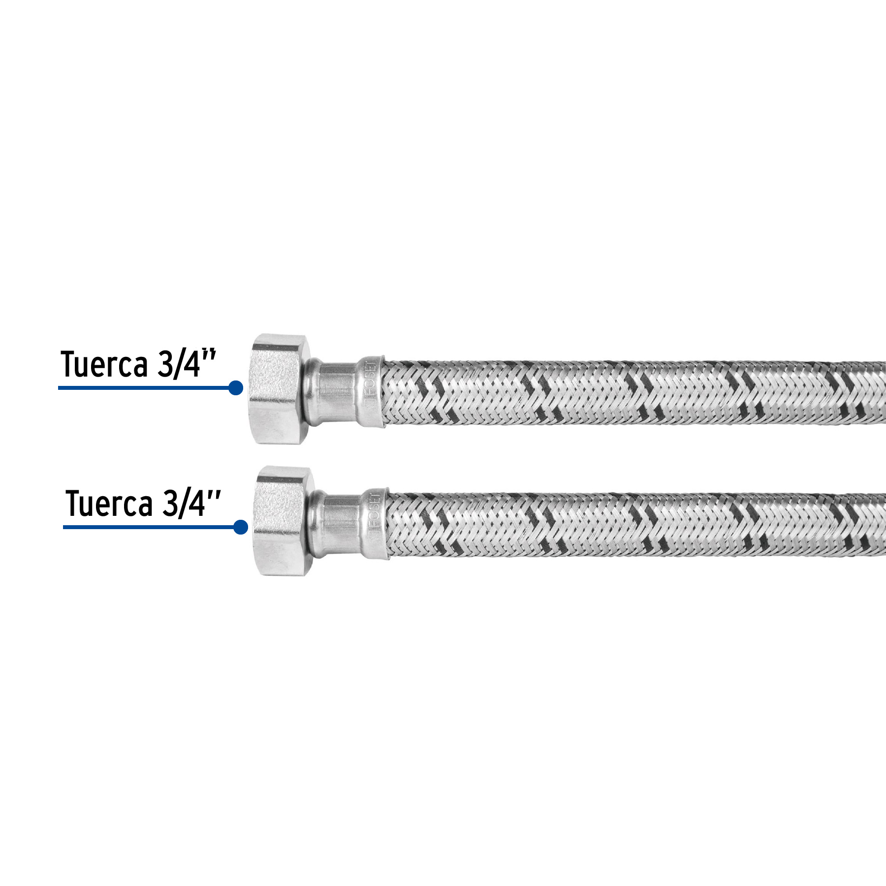 MANGUERA PARA BOILER ACERO INOX. 3/4 Plg. H X 3/4 Plg. H 60 CM