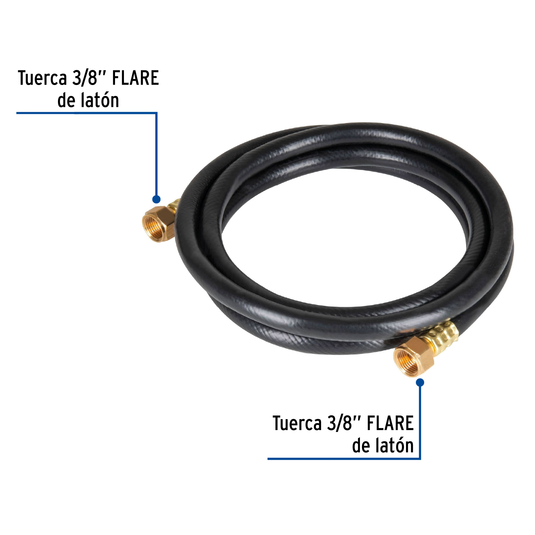 MANGUERA PARA GAS, PVC NEGRA, 3/8 FLARE 1 M FOSET