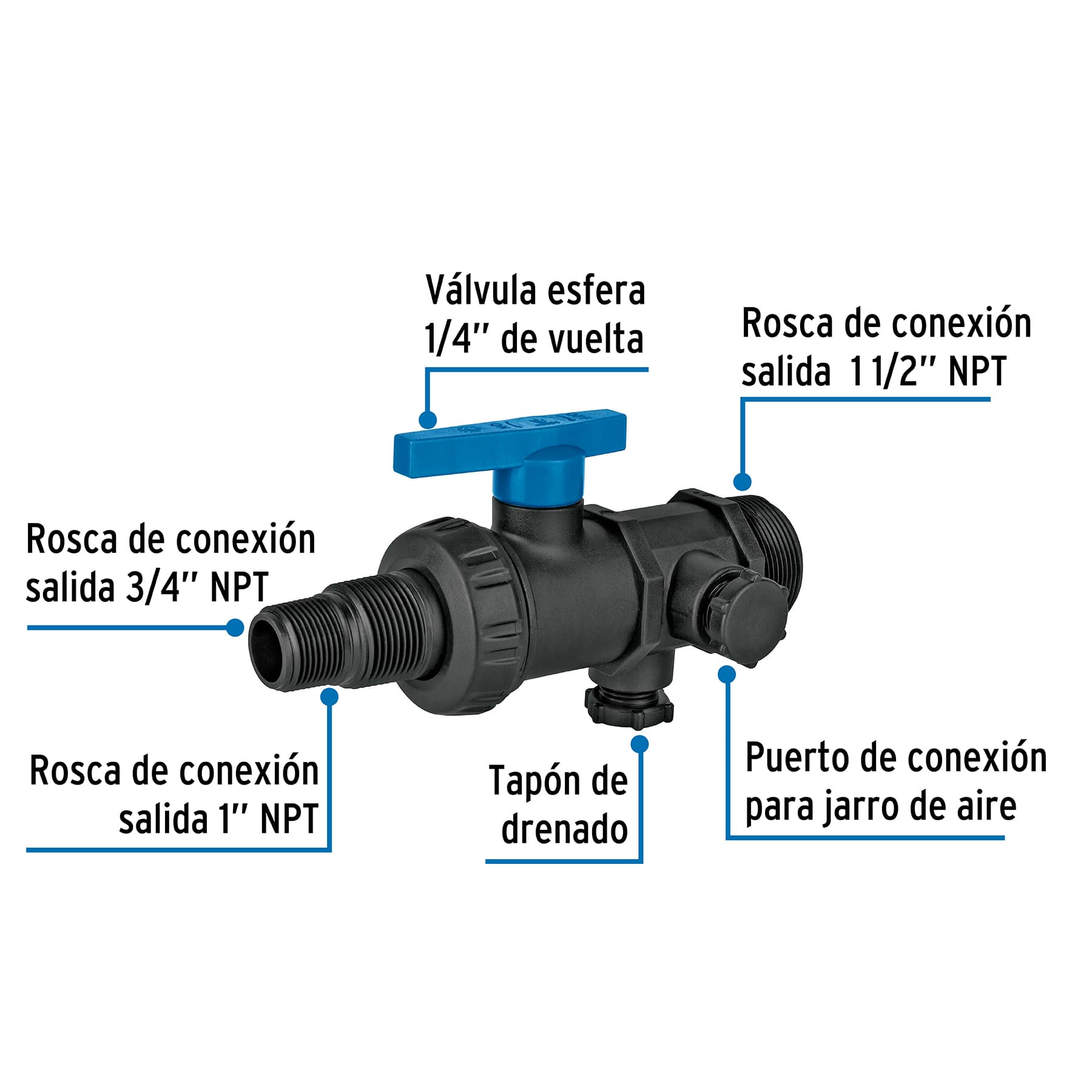 MULTICONECTOR POLIPROPILENO PARA TINACO CON VALVULA FOSET