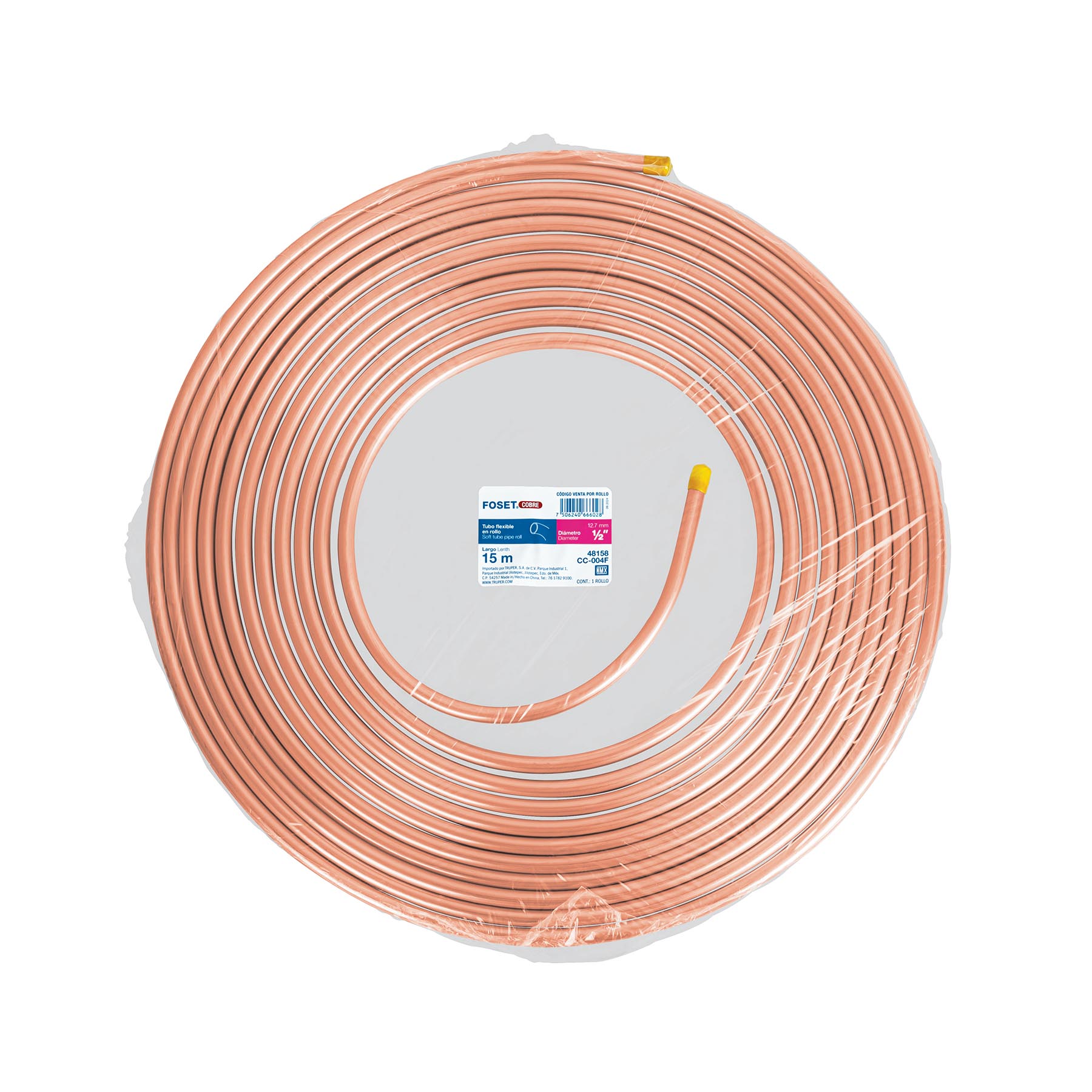 TUBO FLEXIBLE DE COBRE 1/2 Plg. ROLLO DE 15M 3.7KG FOSET