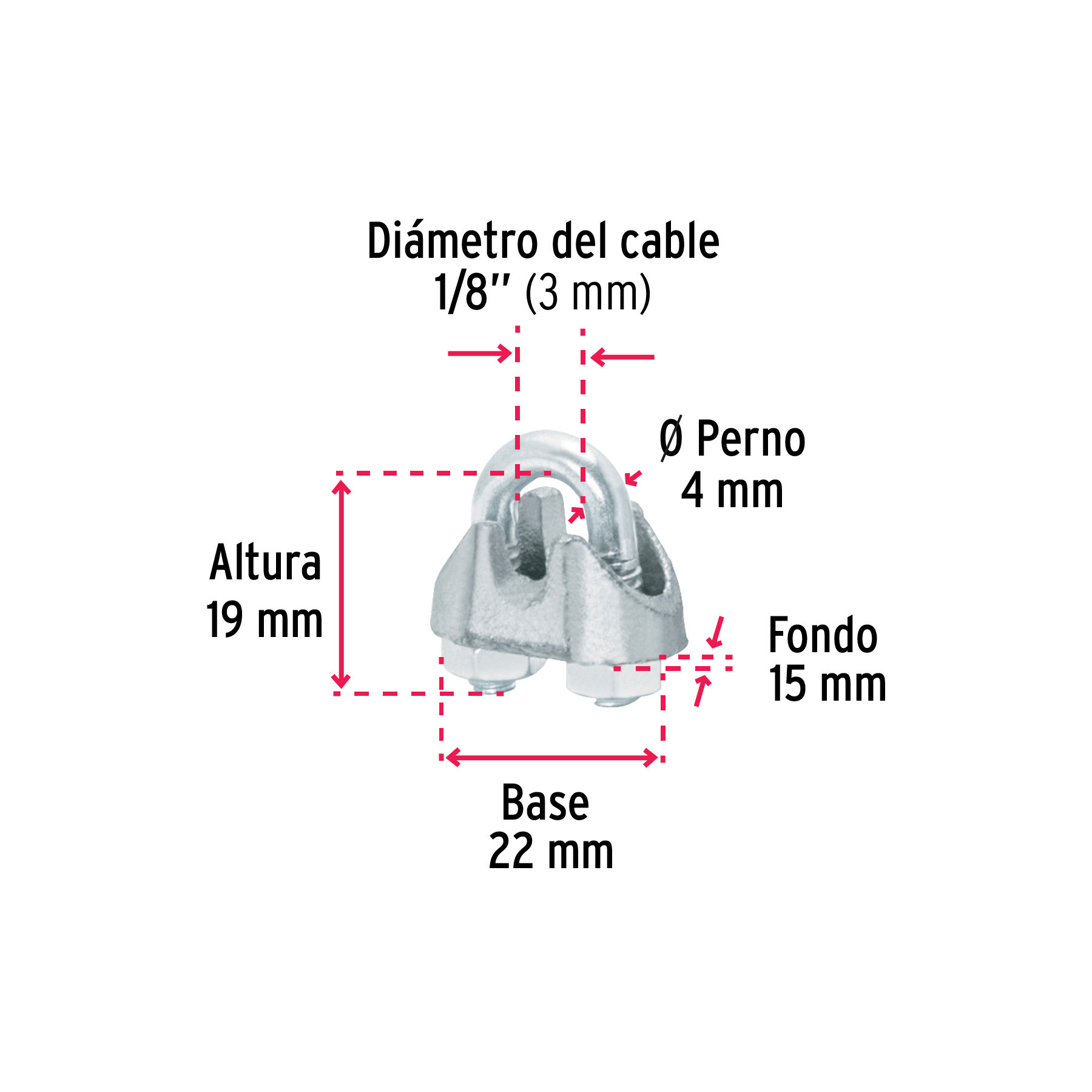 BOLSA CON 100 NUDOS (PERROS) DE HIERRO PARA CABLE DE 1/8 Plg. FIERO
