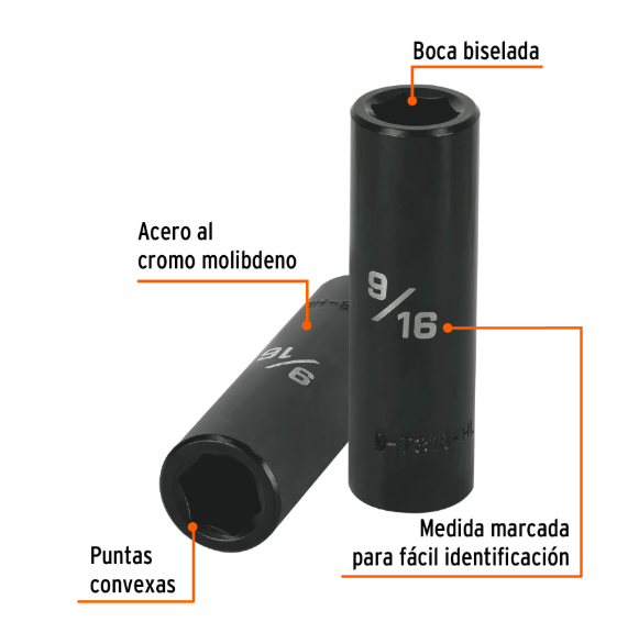 DADO LARGO IMPACTO 9/16 6 PUNTAS  CUADRO 1/2 TRUPER