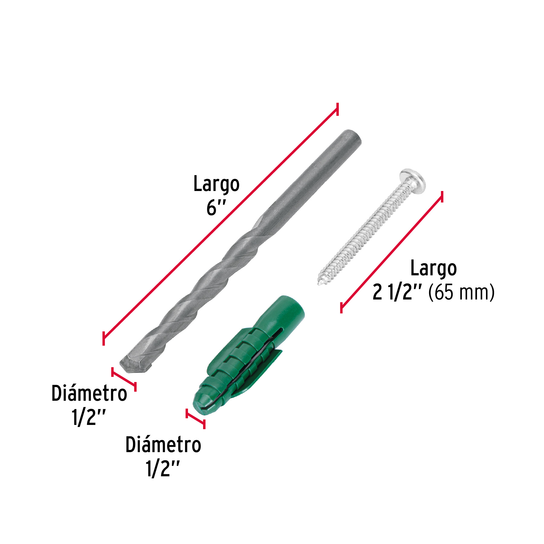 KIT DE 20 TAQUETES 1/2 Plg. CON PIJAS Num.14 Y 1 BROCA 1/2 Plg. FIERO