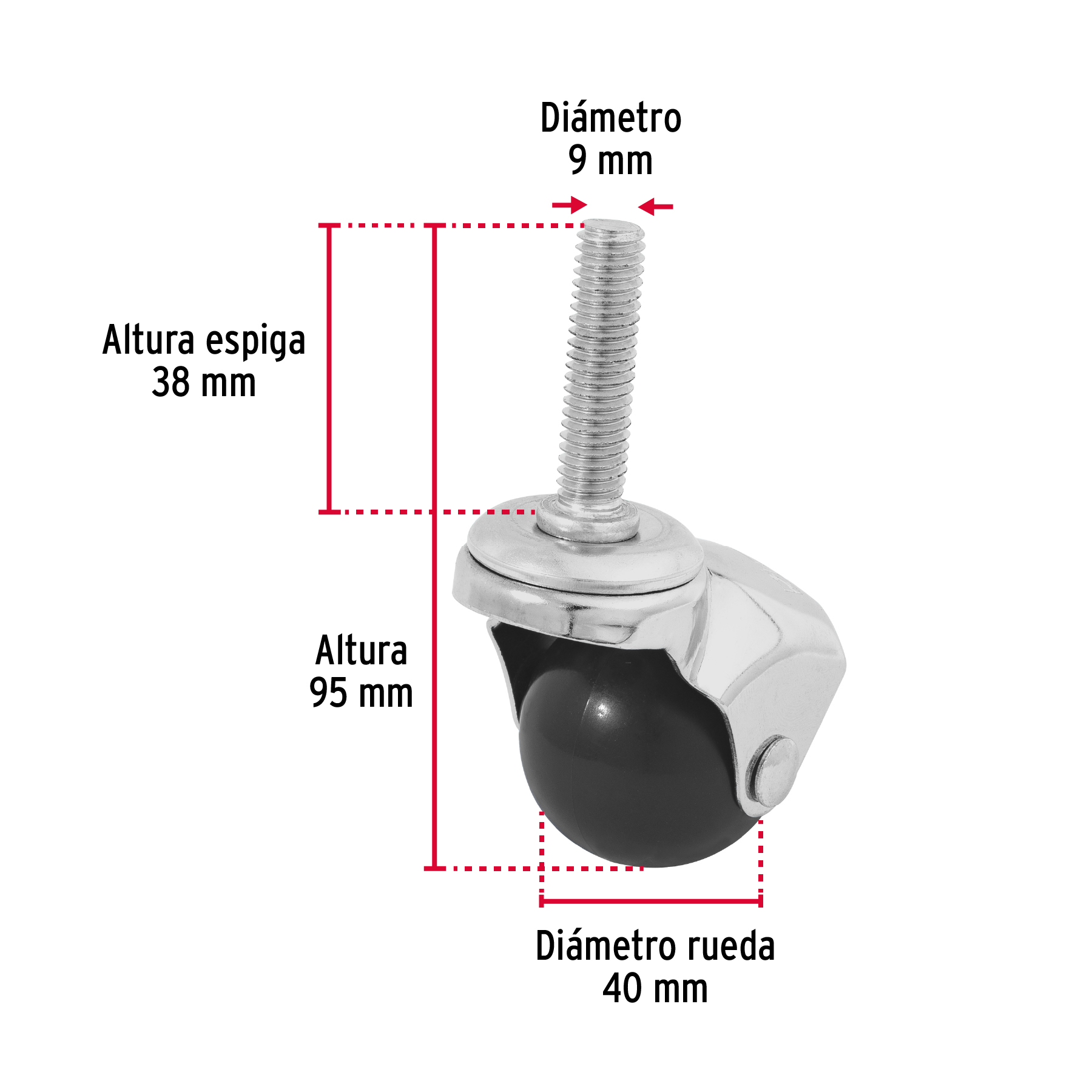RODAJA ESFERICA 40 MM CON ESPIGA FIERO