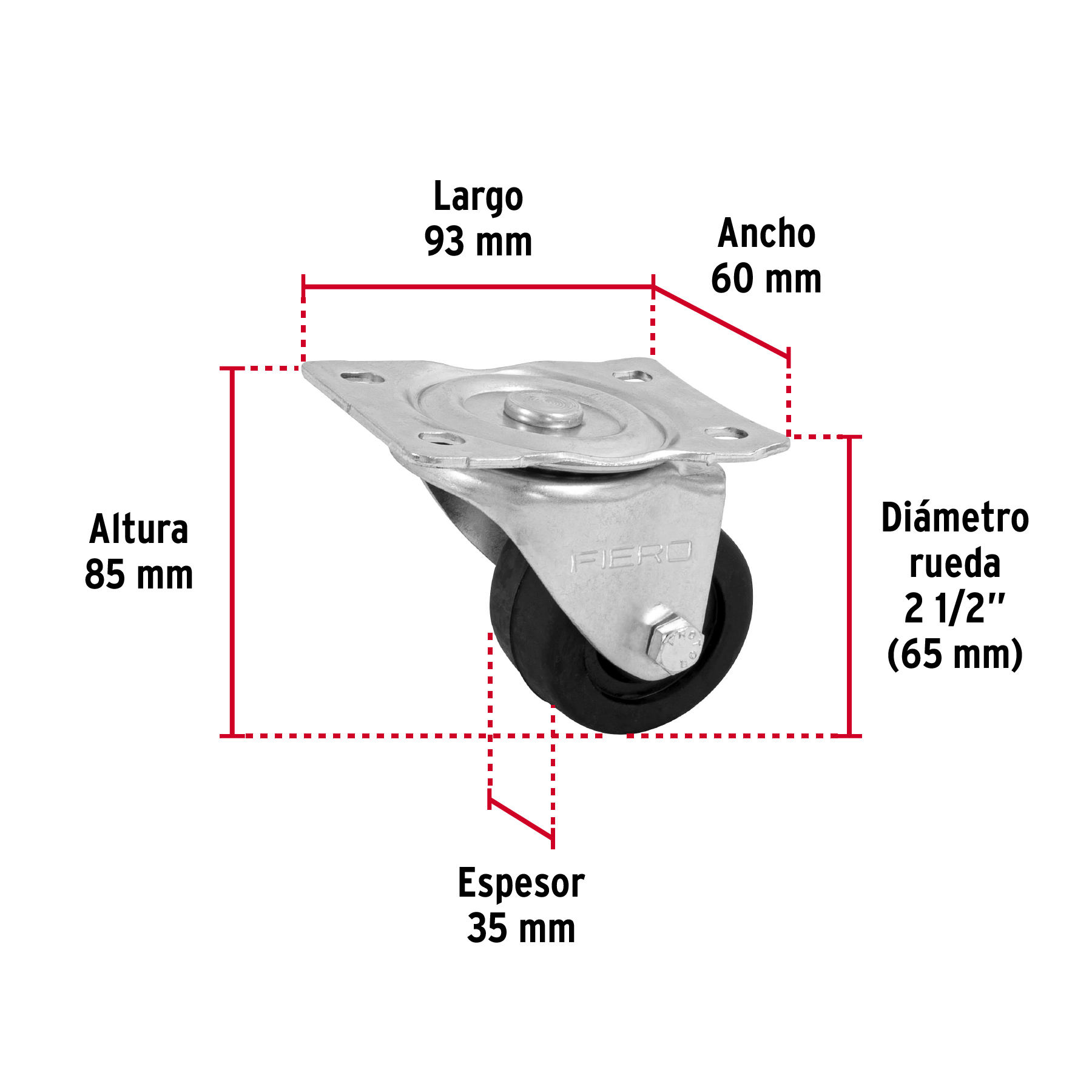 RODAJA HULE 2-1/2 Plg. PLACA GIRATORIA CON BUJE CARGA 50KG FIERO