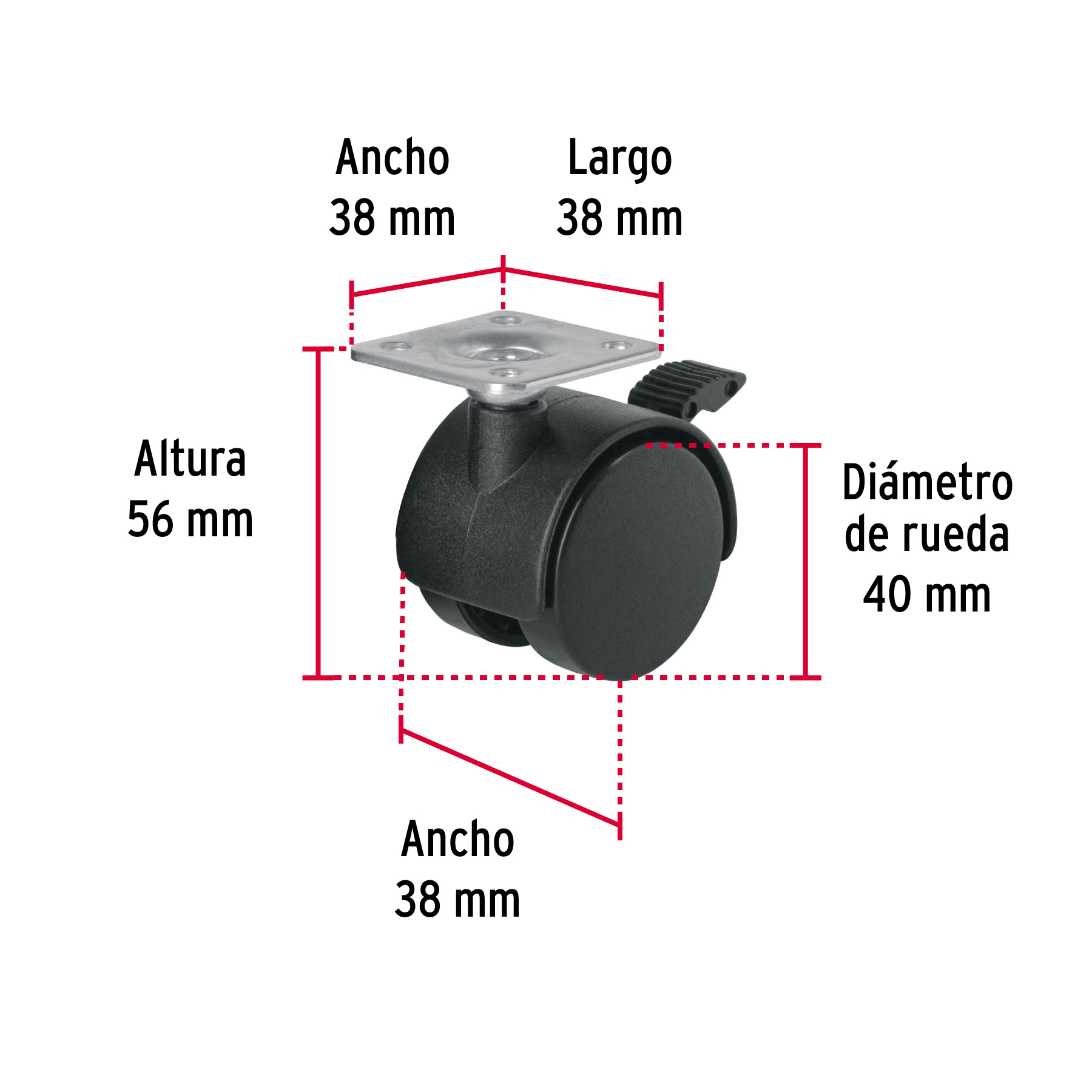 RODAJA TIPO YOYO DE 40 MM CON PLACA CON FRENO FIERO