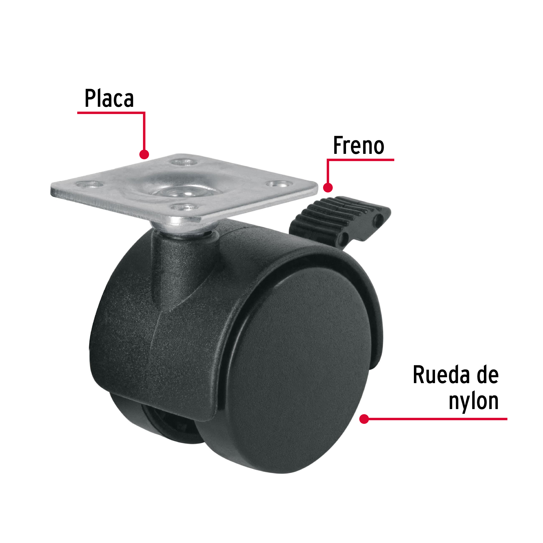 RODAJA TIPO YOYO DE 40 MM CON PLACA CON FRENO FIERO
