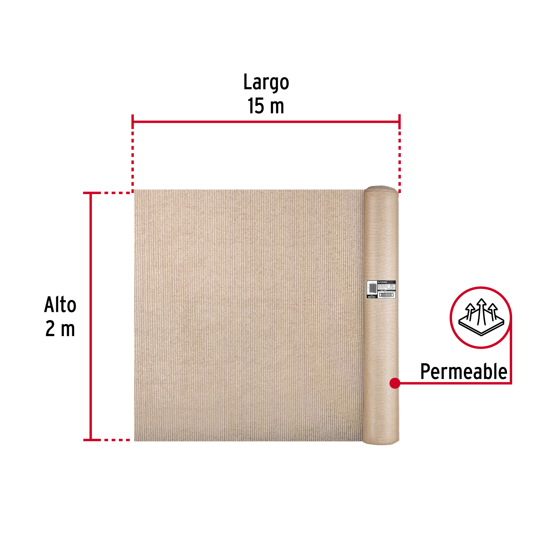 ROLLO DE MALLA SOMBRA 80% RASCHEL BEIGE 15M X 2M FIERO