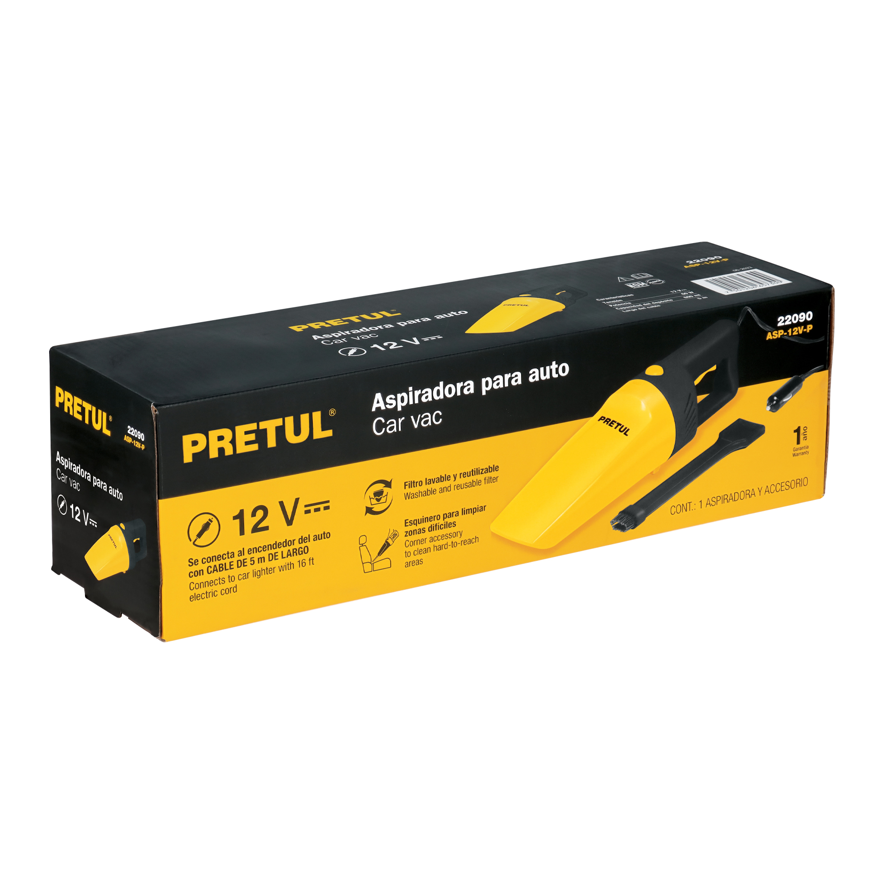 ASPIRADORA PARA AUTO 12V 60W PRETUL