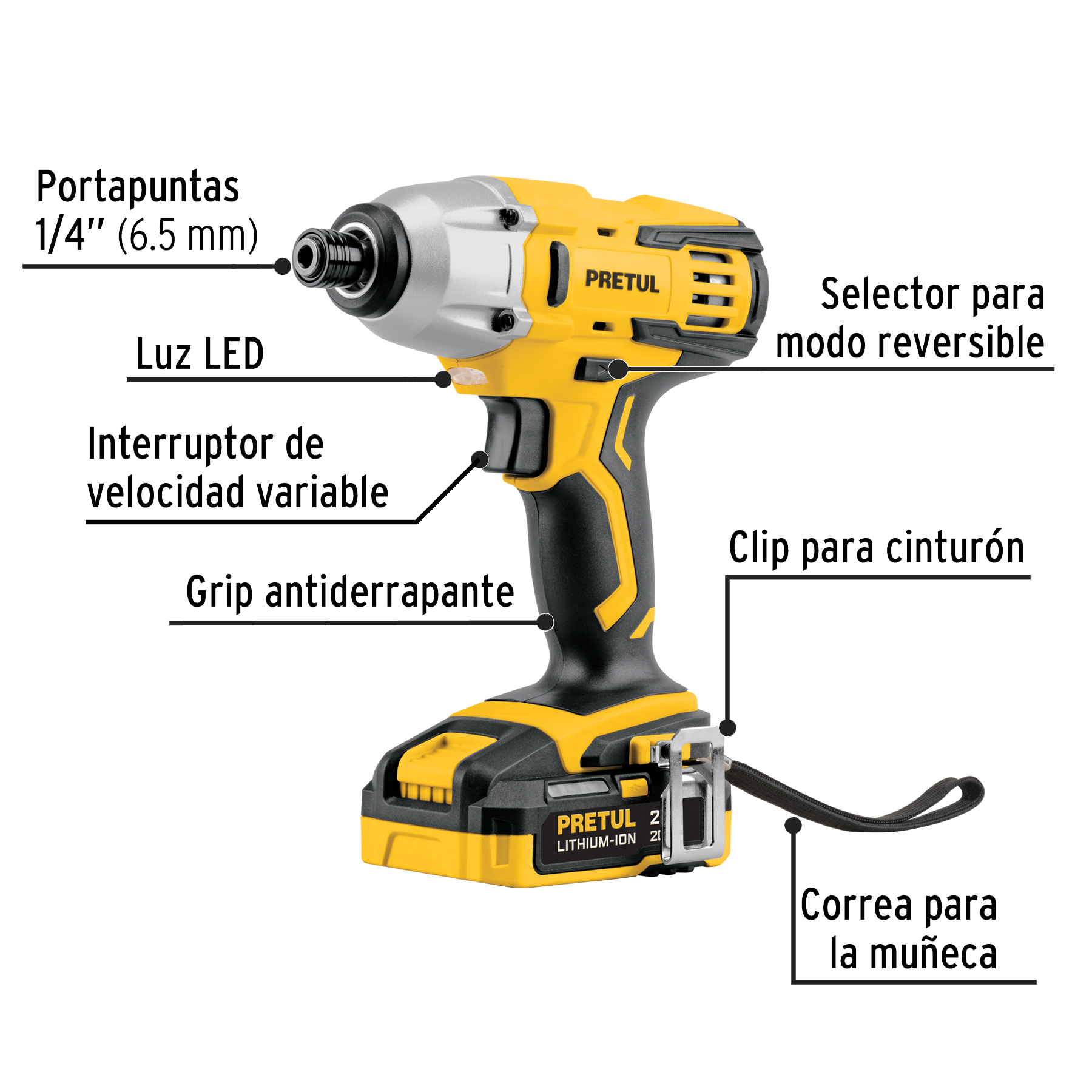 DESTORNILLADOR DE IMPACTO INALÁMBRICO 1/4, 20 V, PRETUL